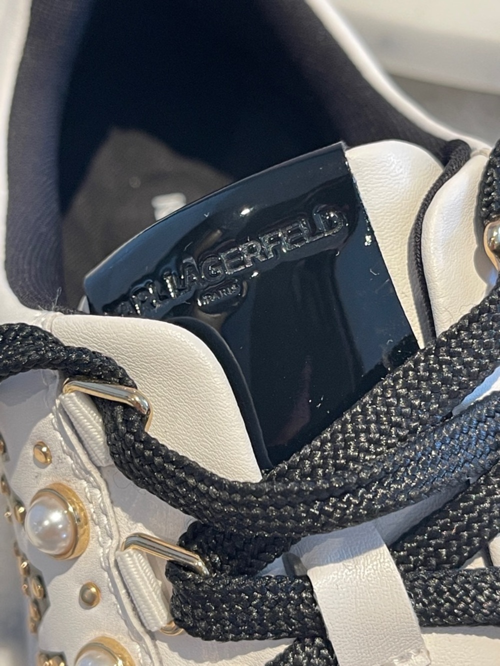 Karl Lagerfeld White and Black Pearl-Trim Sneakers - Picture 7 of 10
